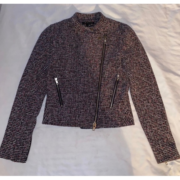 Theory - Kinde - Tweed Asymmetrical Front-Zip Moto Jacket - Size 2 - Picture 5 of 12